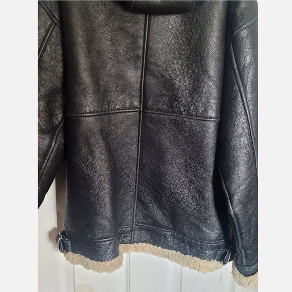 VTG Sheepskin Shearling B3 Hooded Flight Bomber Jacket Handmade Leather Men's L - Picture 12 of 16